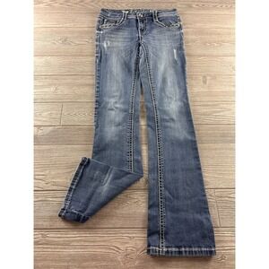 LA Idol USA Womens Bootcut Jeans Medium Wash‎ Embellished  Pockets Blue 28x31.5